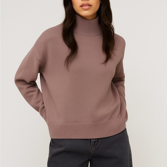 Oak + Fort Mock Neck Women’s Sweater Mauve Oversized - Picture 1 of 4